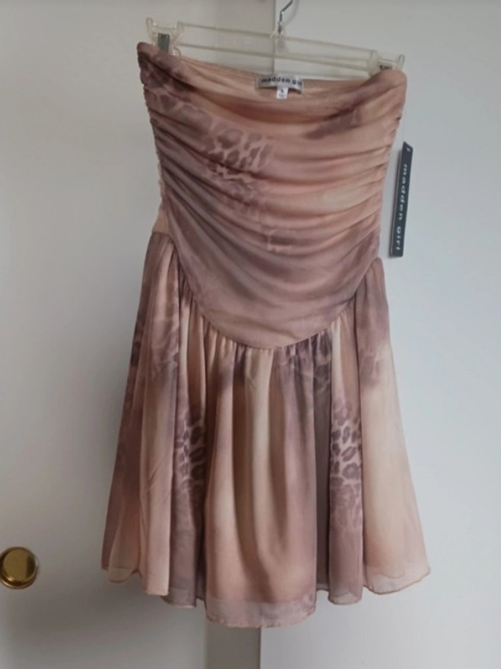 Madden Girl Strapless Blush Taupe Animal-Print Dress